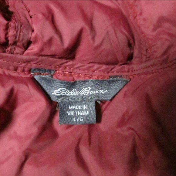 EDDIE BAUER Womens L Burgundy Short Goose Down Puffer Coat - Picture 3 of 9